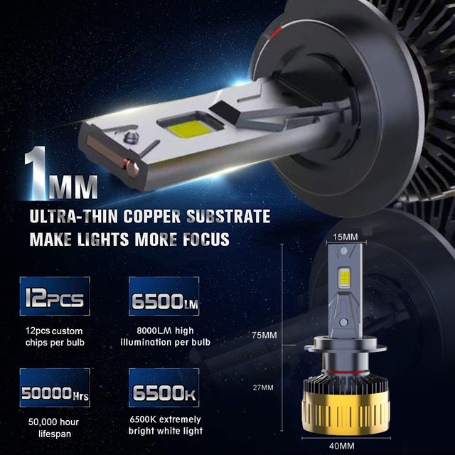 H1 H9 H8 LED Headlight Bulbs dengan Canbus Error Gratis 130W 13000lm lebih cerah