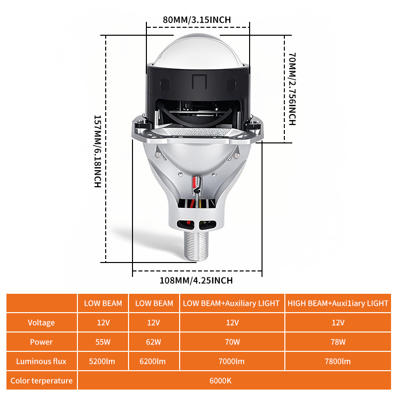 12V/24V 3 inci driver built-in dual balok ganda LED Lensa Lensa Lensa Lemah Lemah