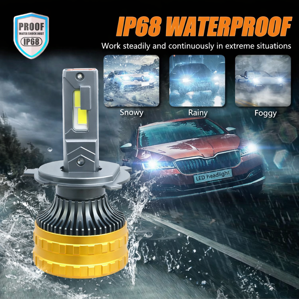 Kustomisasi Bohlam Lampu Depan LED Mobil 200W Super Terang 12V 24V 6000K Lampu Mobil Led Tabung Tembaga Ganda Bohlam Lampu Depan Otomatis