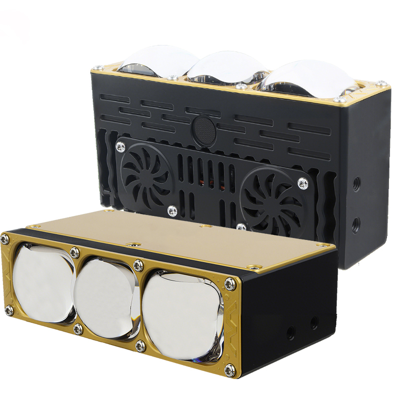 Lampu Sorot Mobil 170W Lampu Kisi Led Bi Lensa Biru 3 Mata dengan Kipas DRL Lampu Kerja Kabut Berkendara Lampu Tambahan Eksternal Truk Kendaraan Off-Road