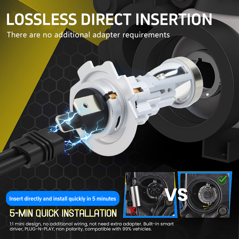 Seri T82 | Pasang dan Mainkan 24W 3000LM 1:! Bohlam Lampu Depan LED Proyektor H7 Nirkabel Ukuran Mini untuk Mobil