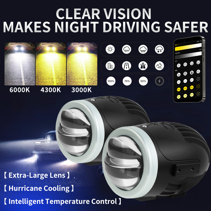 Aplikasi Remote Kontrol Berkualitas Tinggi Baru 2-Inch Dual Beam Projector Lensa LED Fog Light