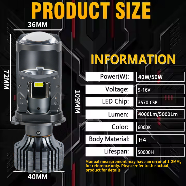 Lampu Mobil LED 80W/100W Tahan Air dengan Lensa Proyektor Mini H4 H4 
