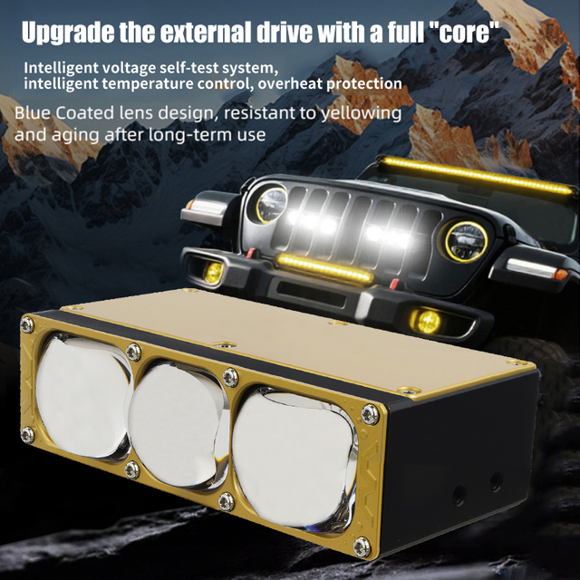 Lampu Sorot Mobil 170W Lampu Kisi Led Bi Lensa Biru 3 Mata dengan Kipas DRL Lampu Kerja Kabut Berkendara Lampu Tambahan Eksternal Truk Kendaraan Off-Road