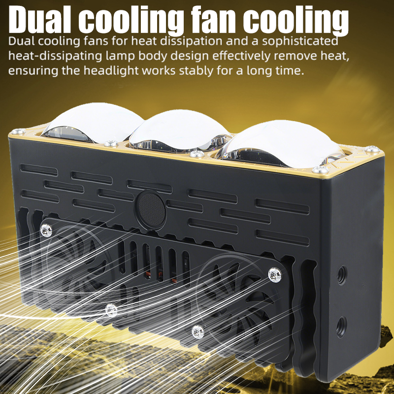 Lampu Sorot Mobil 170W Lampu Kisi Led Bi Lensa Biru 3 Mata dengan Kipas DRL Lampu Kerja Kabut Berkendara Lampu Tambahan Eksternal Truk Kendaraan Off-Road