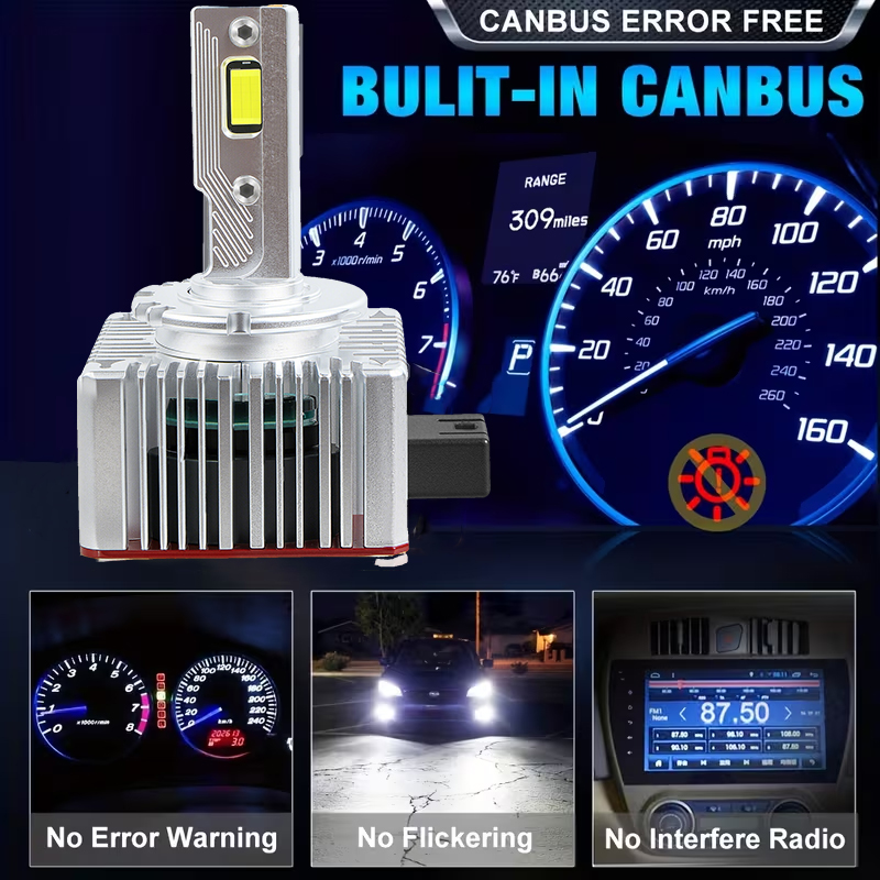 Tiga Tabung Tembaga D1S/D2S/D3S/D4S/D8S Bohlam Lampu Depan LED 18W 18000LM 6000K Ukuran 1:1 Pengganti Plug & Play untuk HID Xenon