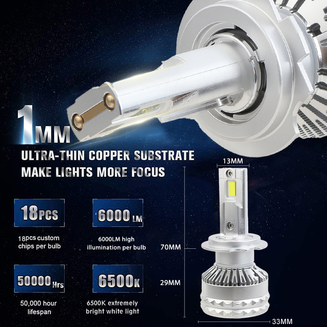 Bohlam Lampu Depan LED Ultra Terang Ditingkatkan 200W 12000LM Bohlam Pencahayaan Terang 6000K Putih Dingin IP68 Bohlam Lampu Depan Universal Mobil Tahan Air
