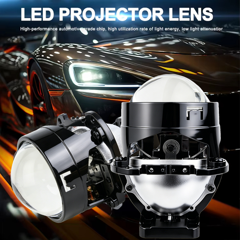 Lensa Proyektor Bi-LED 106W 2.0 Inci Super Terang Lampu Depan Mobil Kit Retrofit Bohlam Lensa Proyektor Led Sinar Rendah Tinggi untuk Aksesori Mobil