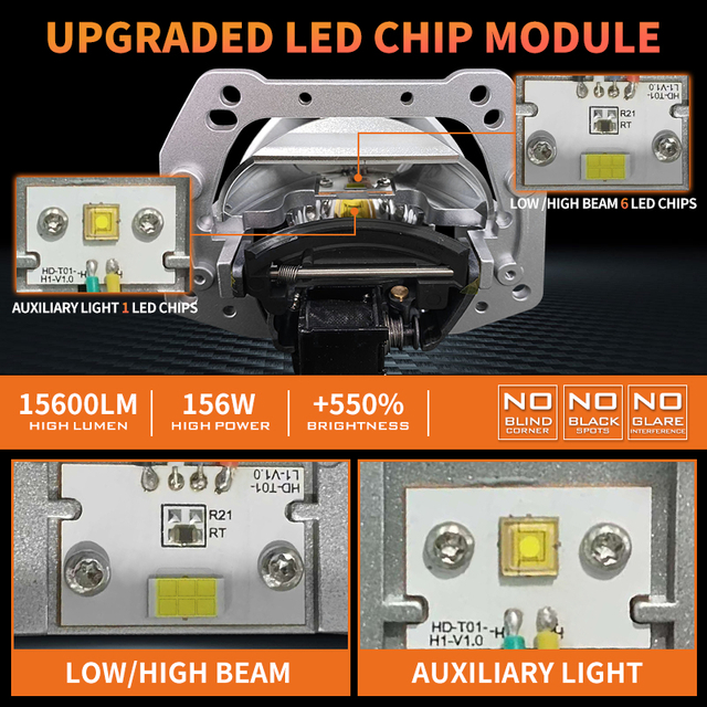 Seri T11 | 3,0 inci daya tinggi 110W/156W cangkir ganda Lensa Proyektor Lensa Lampu LED dengan Balok Hi/Lo