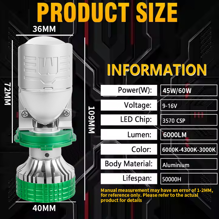 Mengubah warna 6000K 4300K ​​3000K 3000k mini proyektor Lensa lampu lampu LED dengan remote control