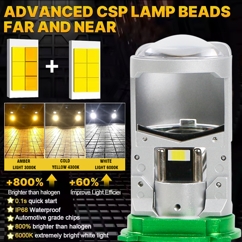 T90 Tricolor Series | 12V 6000K 4300K ​​3000K Bola lampu LED 3-warna dengan lensa proyektor