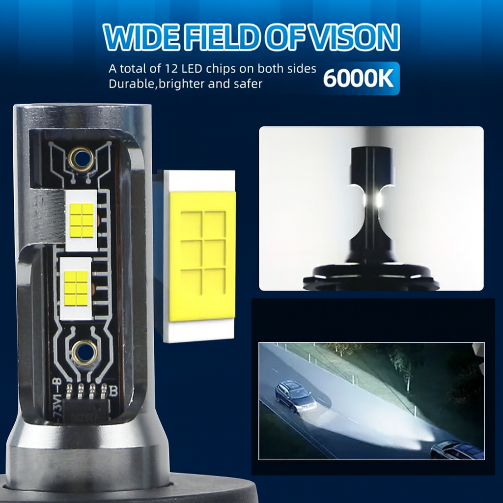 Lampu Depan Mobil LED 60W OEM/ODM Kustom 6000LM Bohlam Lampu Depan Otomotif Sinar Tinggi/Rendah