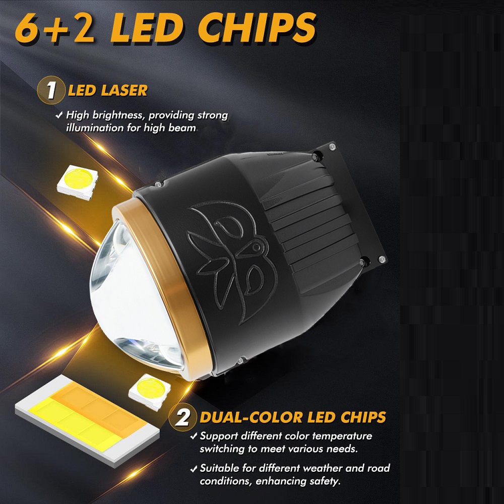 Grosir 3 Inci Tri-warna Dual Direct Mobil Bi Laser LED Lensa Proyektor Lampu Kabut 12V 75W untuk Toyota Honda Universal Lampu Kabut Retrofit