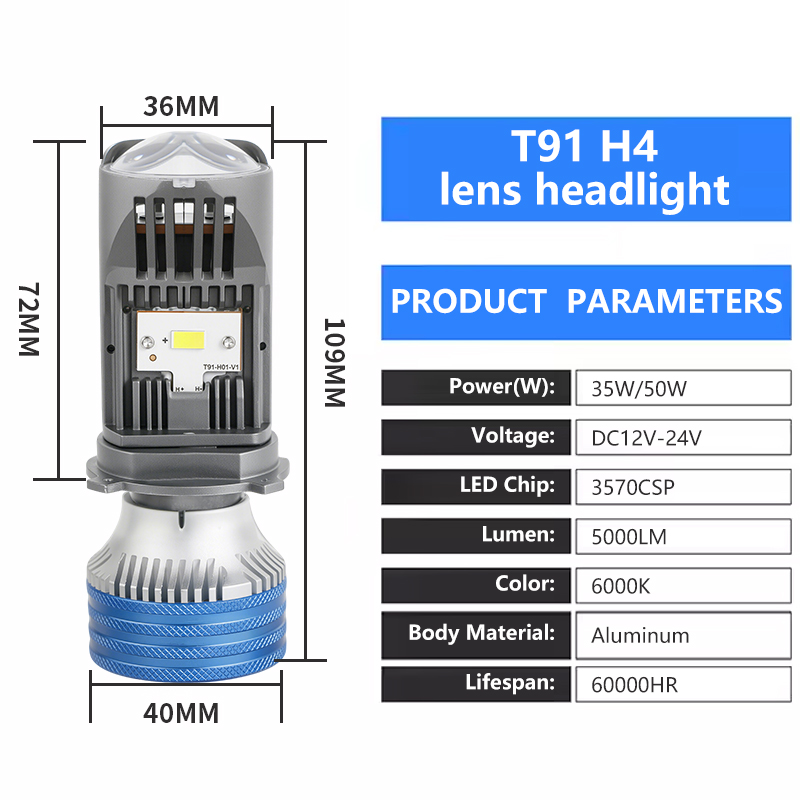  Seri T91 | 12V Tinggi Balok Rendah Dual-Head Laser Design LED Headlight Headlight dengan Lensa Proyektor HD
