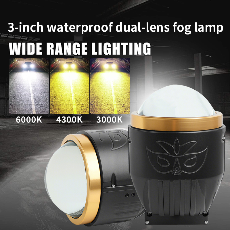 Waterproof 3 Inch Tiga Warna Balok Rendah Tinggi 3000K/4300K/6000K BI Projector Lensa LED FOG Light
