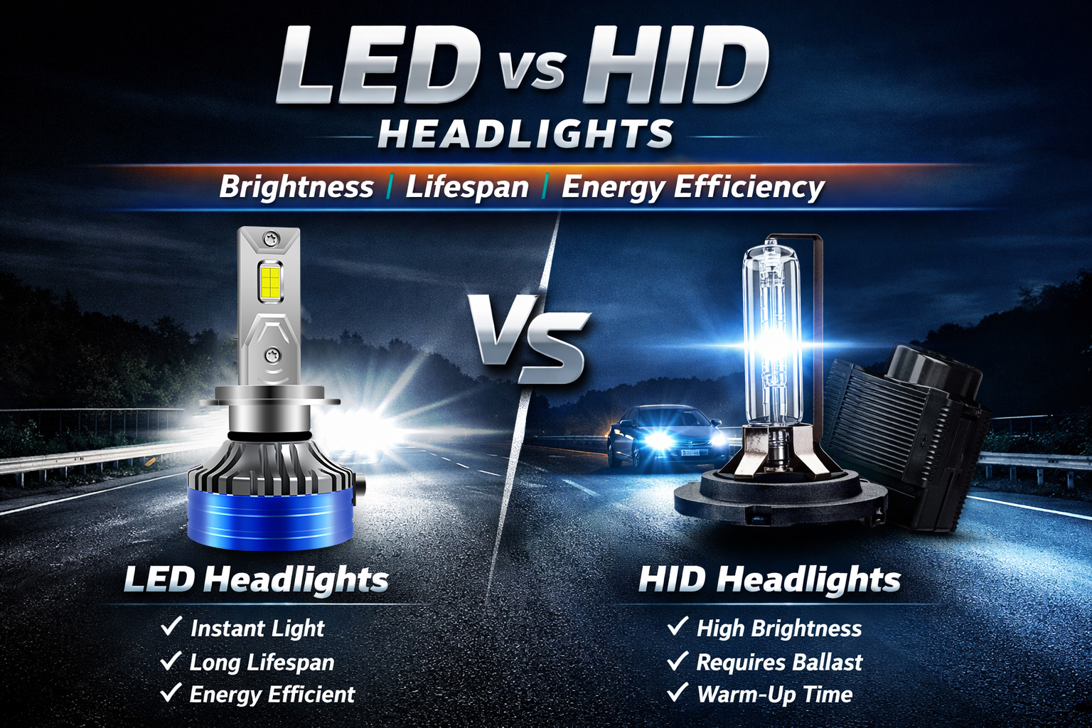 Bohlam Lampu Depan LED vs HID pada tahun 2026: Teknologi Pencahayaan Mana yang Lebih Baik?